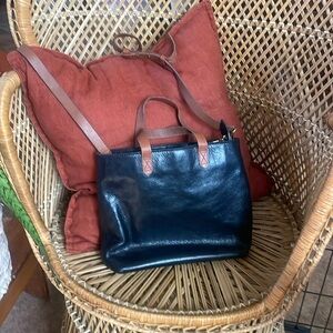 Madewell black with tan trim leather transport tote ( crossbody )